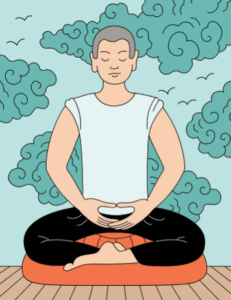 drawing of man sitting in zazen meditation