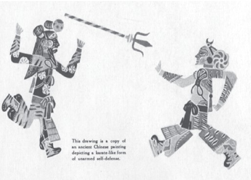 two ancient warrirs using weapons